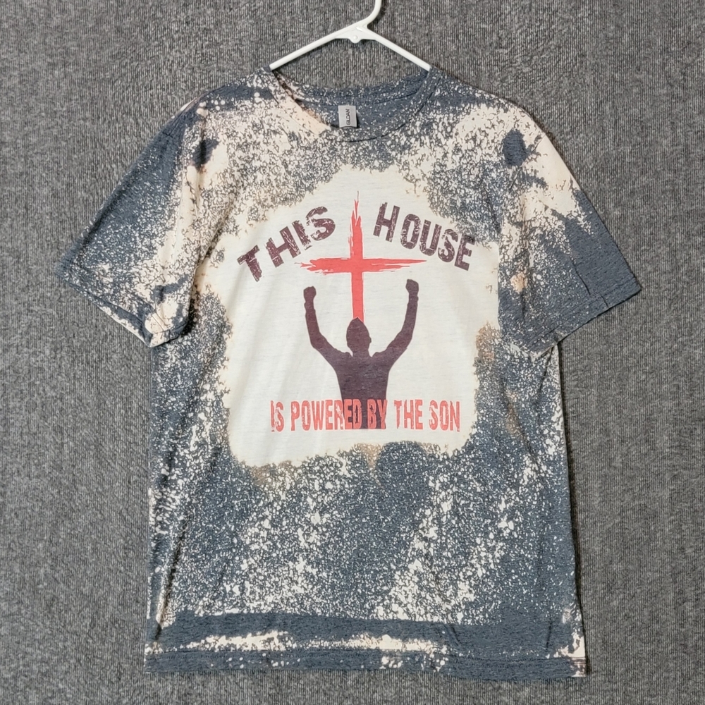 This House Is Powered by The Son T-Shirt Mens M Gray Tie Dye Christian Crewneck